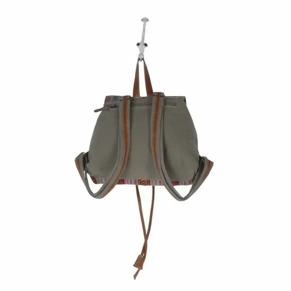 Myra Bag Handmade Backpack Upcycled Canvas & Cowhide Leather display picture 1